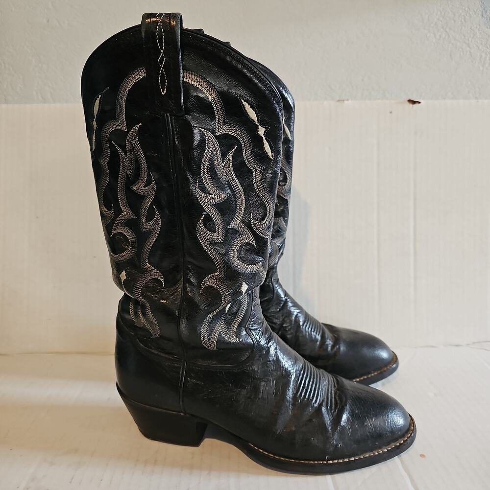 Tony Lama Cowboy Boots Mens Sz 8 D Black Smooth Ostrich Leather CT871 Western